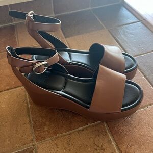 Vince Brown Leather Wedge Sandals